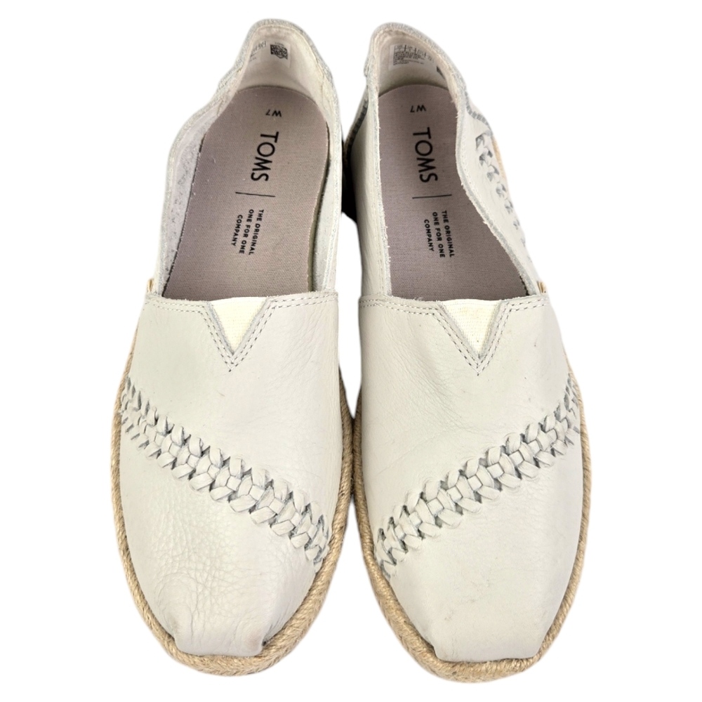 Tom's Pale Blue Leather Espadrille Alpargata 7